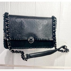 ZARA Western Black Suede & Leather Chainlink Bag